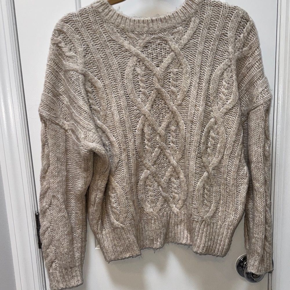 BB Dakota Neutral Cable Knit Crewneck Sweater